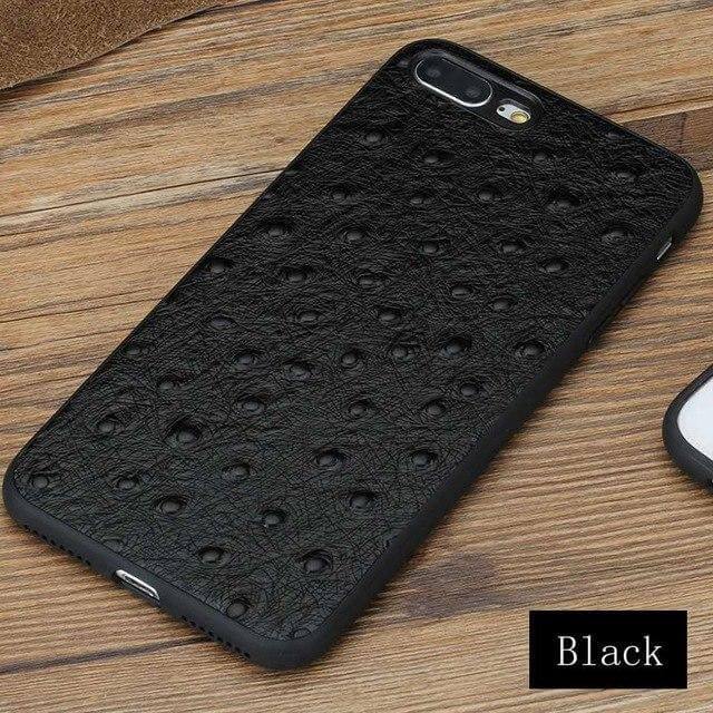 Phone Case Genuine Leather Ostrich Skin Texture iPhone Compatible