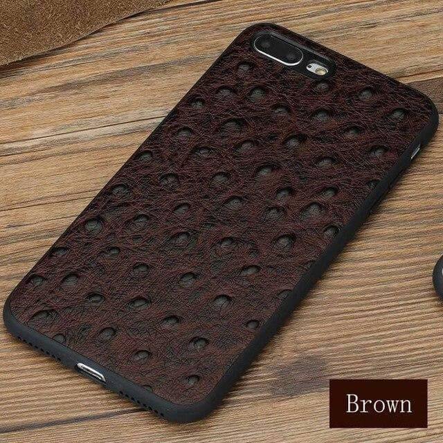 Phone Case Genuine Leather Ostrich Skin Texture iPhone Compatible