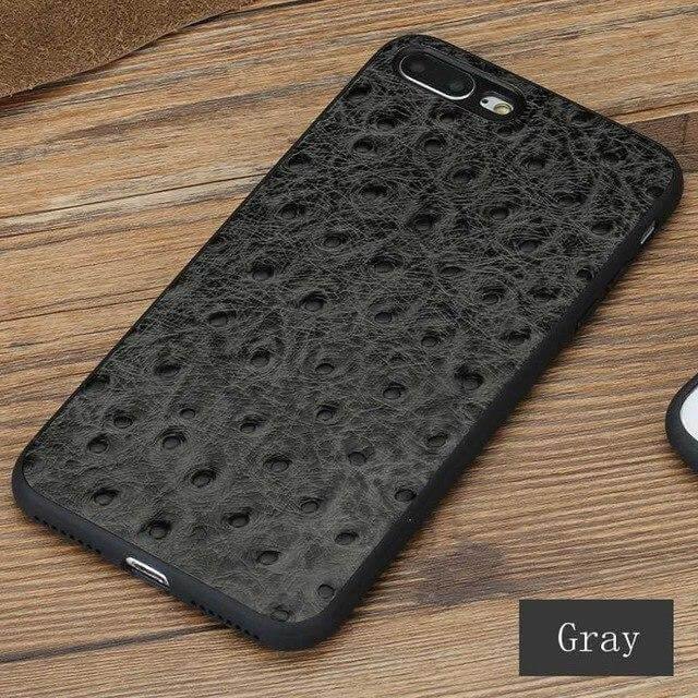 Phone Case Genuine Leather Ostrich Skin Texture iPhone Compatible