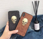 Phone Case Genuine Leather Skull Design Impact-Resistant