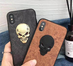 Phone Case Genuine Leather Skull Design Impact-Resistant