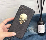 Phone Case Genuine Leather Skull Design Impact-Resistant
