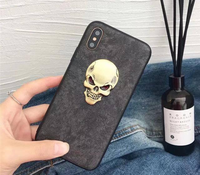Phone Case Genuine Leather Skull Design Impact-Resistant