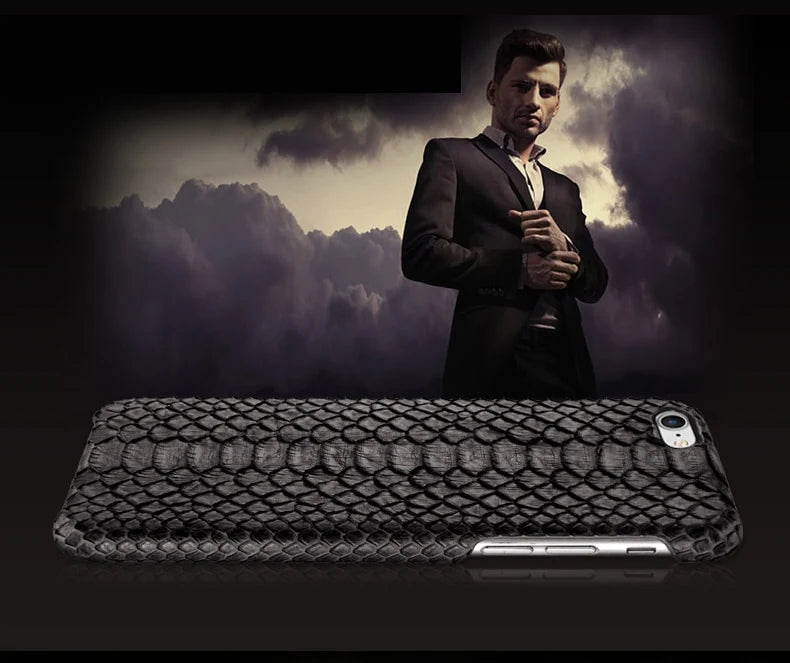 Phone Case Genuine Python Leather Textured Back Cover