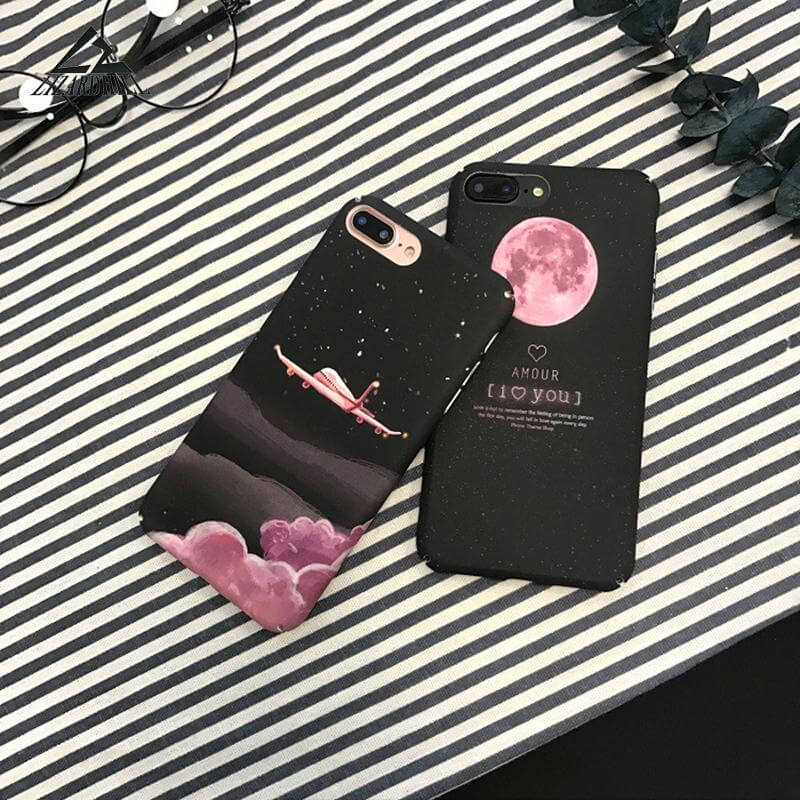 Phone Case Hard Plastic Matte Moon & Cloud Pattern