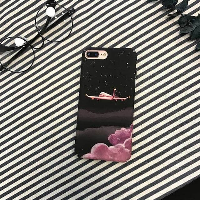 Phone Case Hard Plastic Matte Moon & Cloud Pattern
