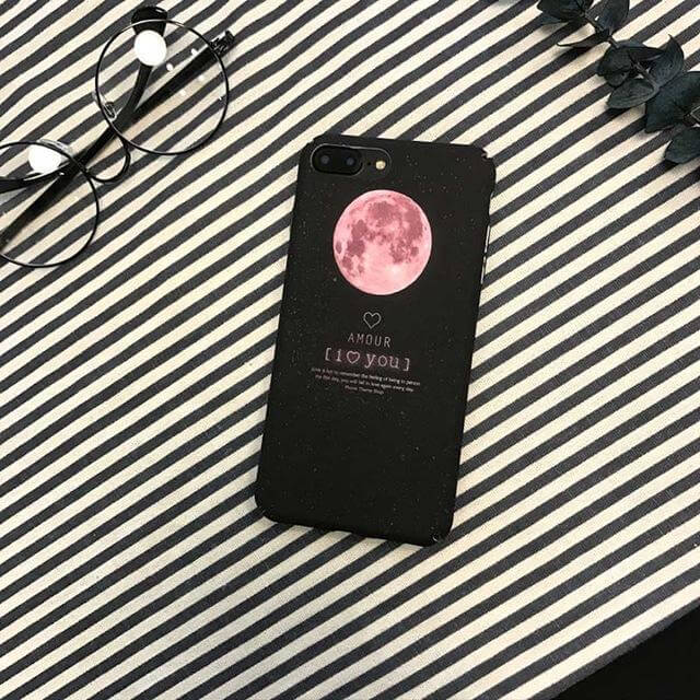 Phone Case Hard Plastic Matte Moon & Cloud Pattern