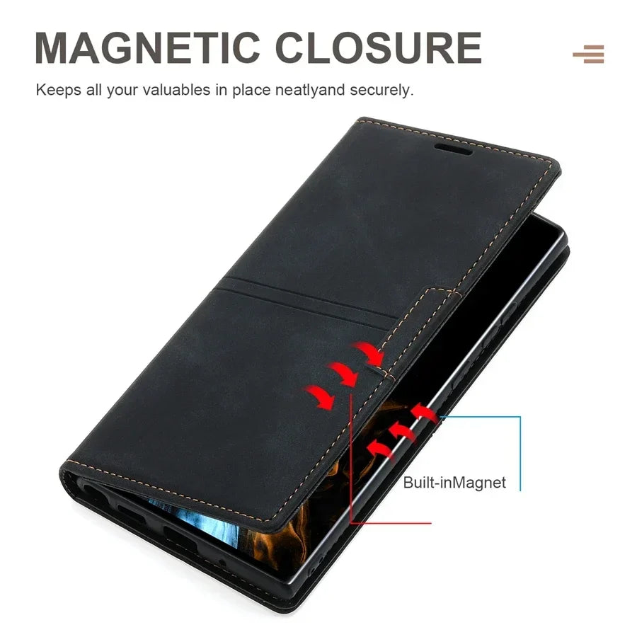 Phone Case Leather Magnetic Card Slots Foldable Stand