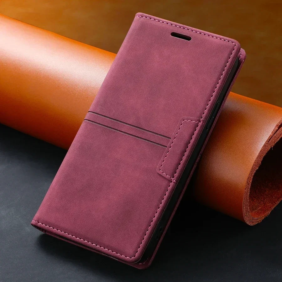 Phone Case Leather Magnetic Card Slots Foldable Stand