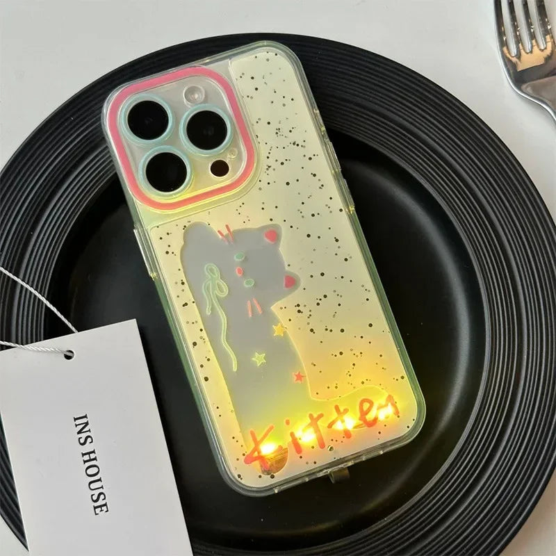 Phone Case Light-Up Puppy Design Glitter Non-Slip Grip
