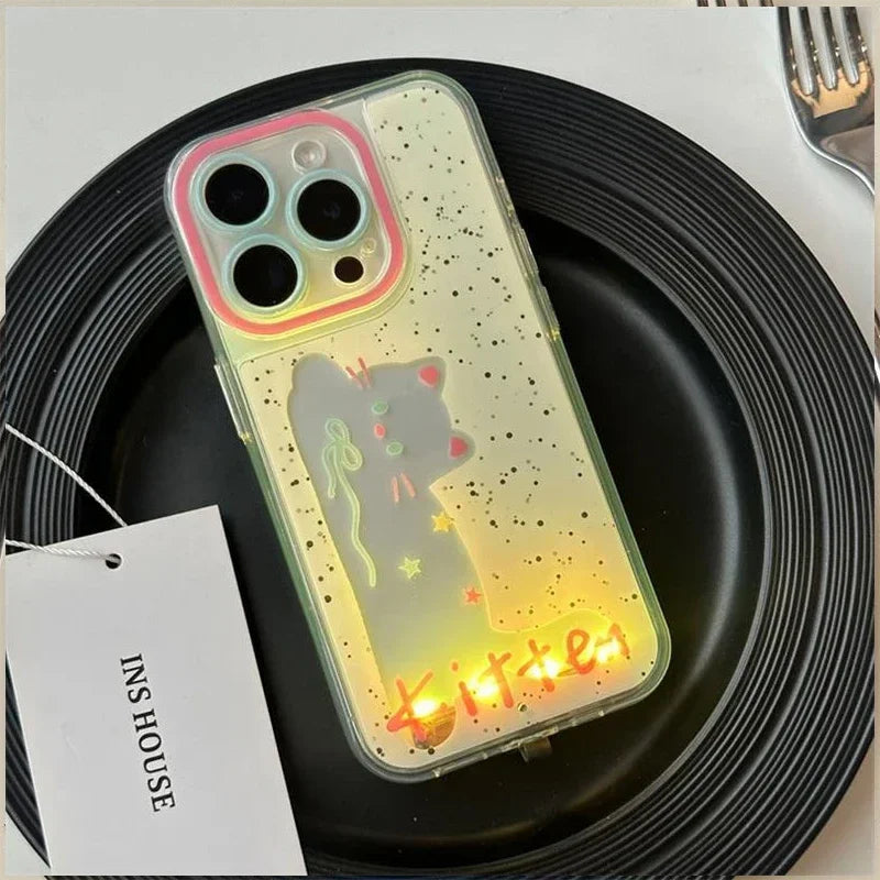 Phone Case Light-Up Puppy Design Glitter Non-Slip Grip