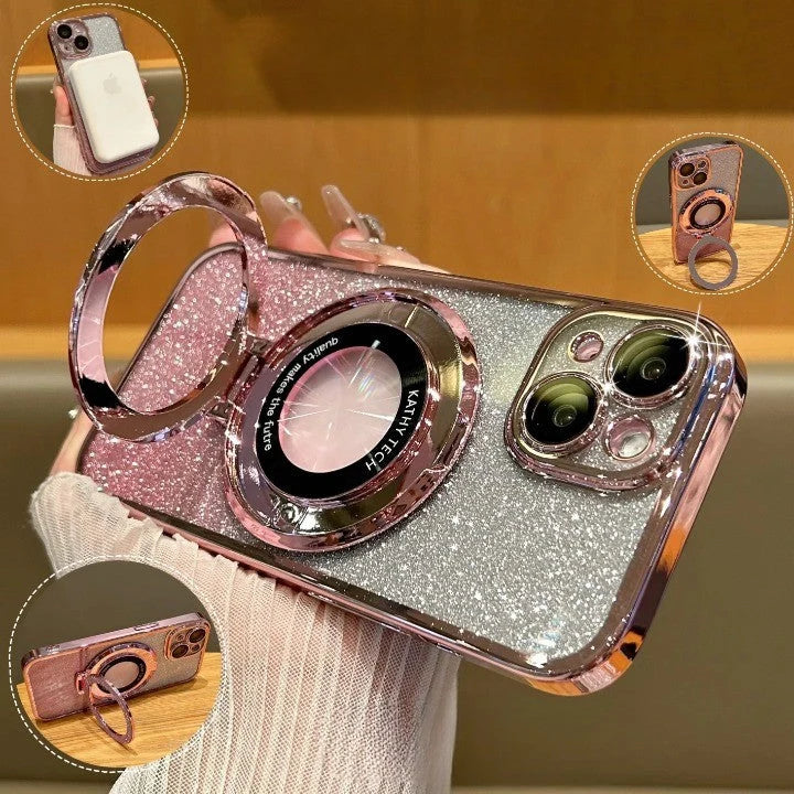 Phone Case Magnetic Ring Stand Glitter Finish Drop Protection