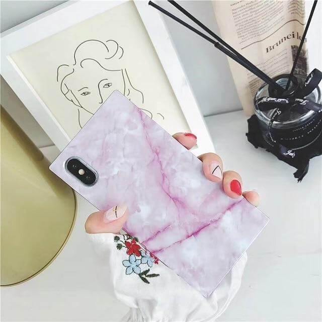 Phone Case Marble Pattern Glossy Mirror Finish Knock Protection