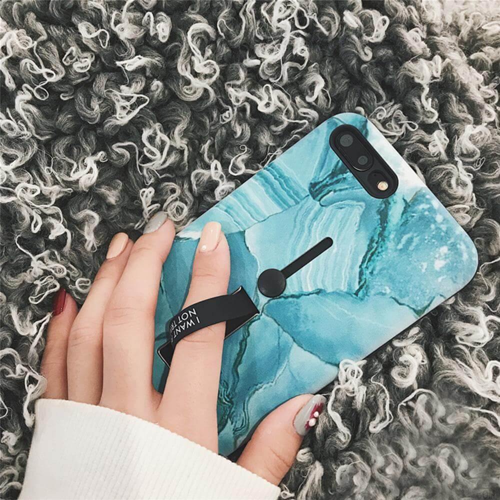 Phone Case Marble Pattern Ring Holder & Kickstand Shockproof Protection
