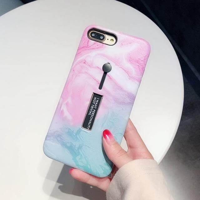 Phone Case Marble Pattern Ring Holder & Kickstand Shockproof Protection