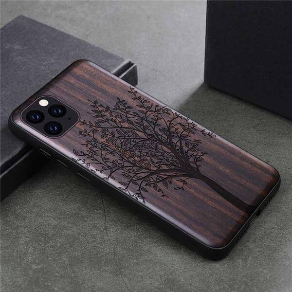 Phone Case Real Wood Back Soft TPU Bumper Protection