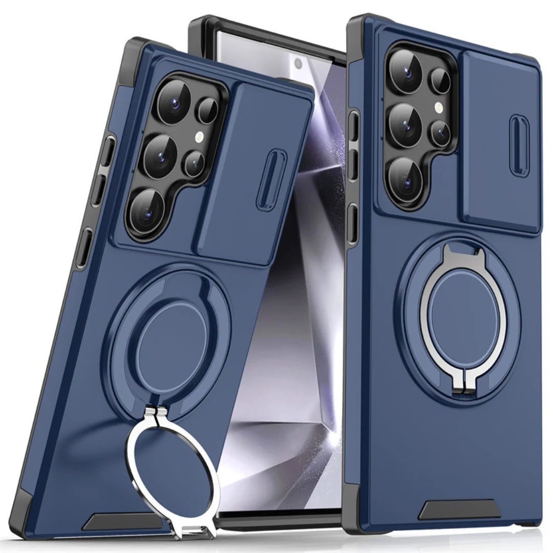 Phone Case Shock-Absorbing Ring Stand Sliding Camera Cover & MagSafe-Compatible