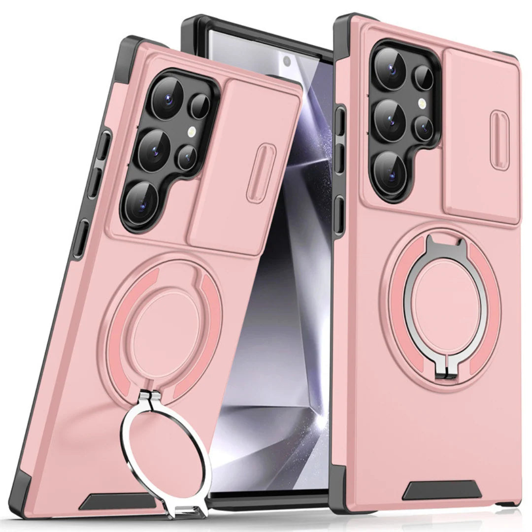 Phone Case Shock-Absorbing Ring Stand Sliding Camera Cover & MagSafe-Compatible