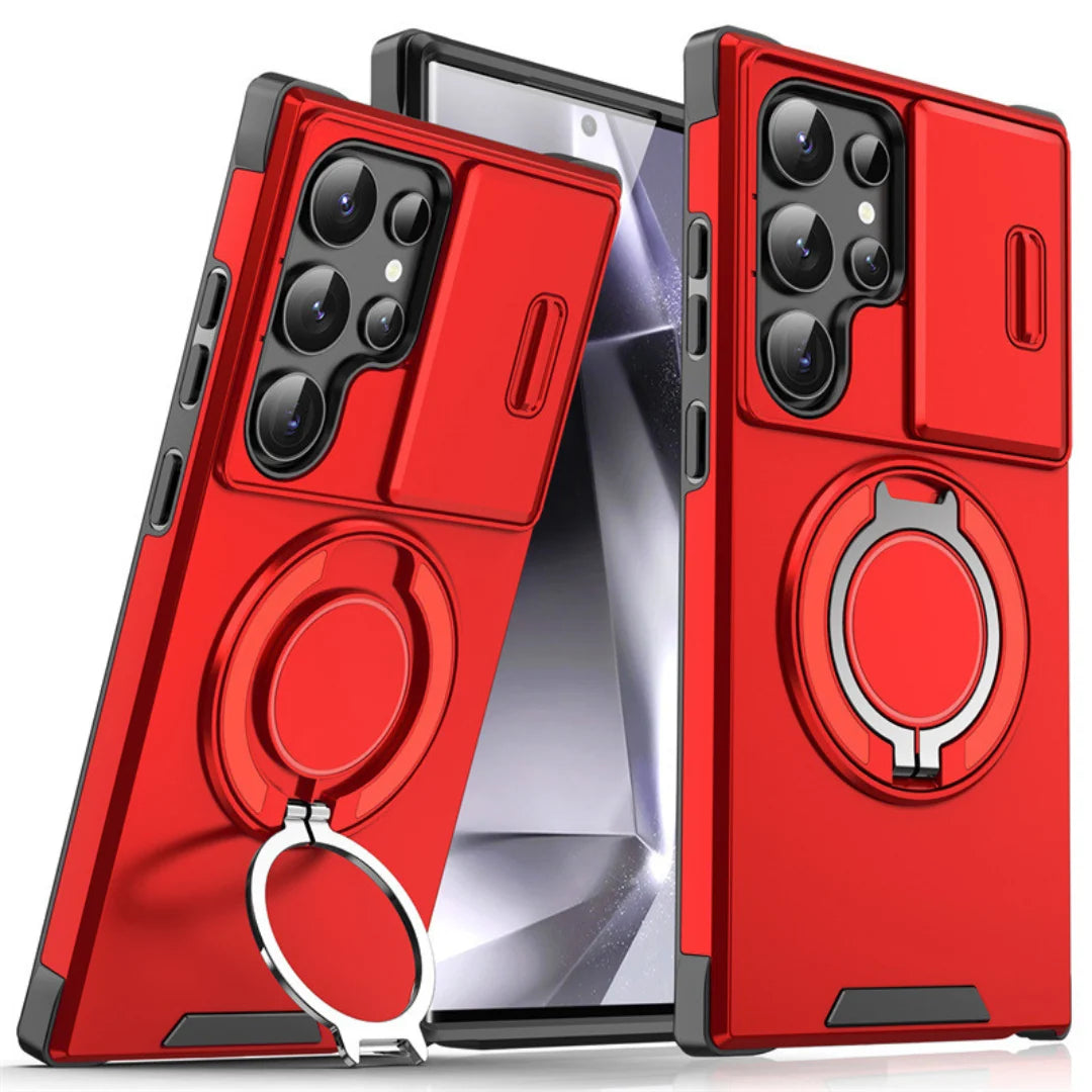 Phone Case Shock-Absorbing Ring Stand Sliding Camera Cover & MagSafe-Compatible