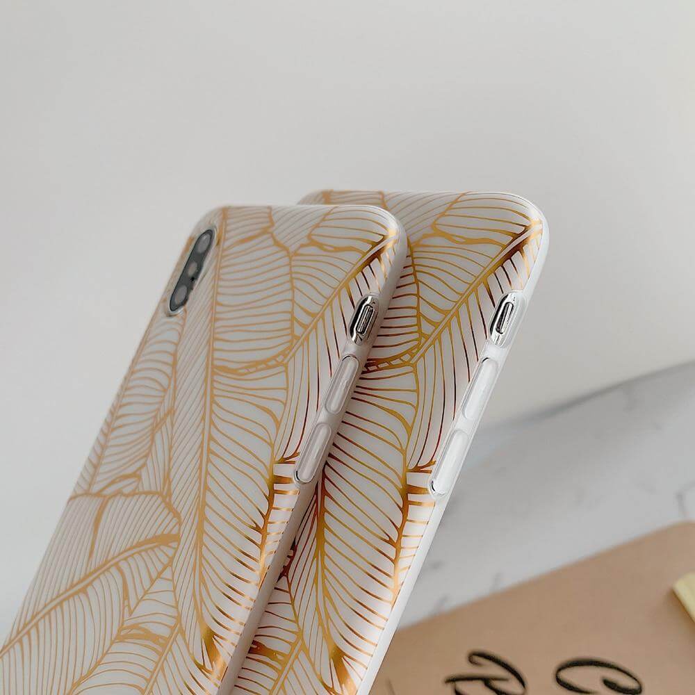Phone Case Shockproof Banana Leaf Print Beige