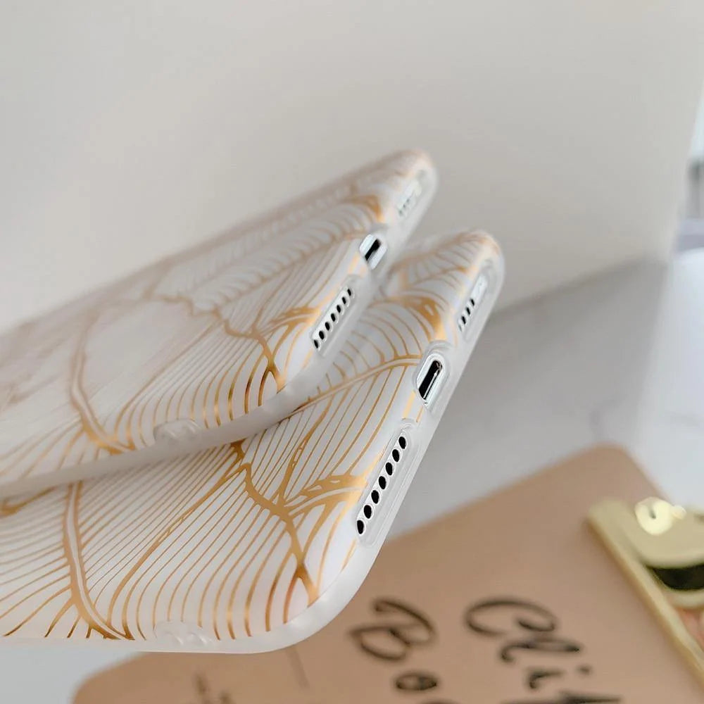 Phone Case Shockproof Banana Leaf Print Beige