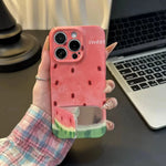 Phone Case Silicone Built-In Mirror Watermelon Design