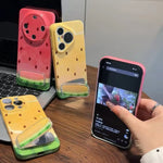 Phone Case Silicone Built-In Mirror Watermelon Design