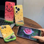 Phone Case Silicone Built-In Mirror Watermelon Design