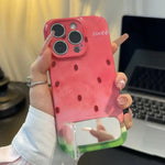 Phone Case Silicone Built-In Mirror Watermelon Design