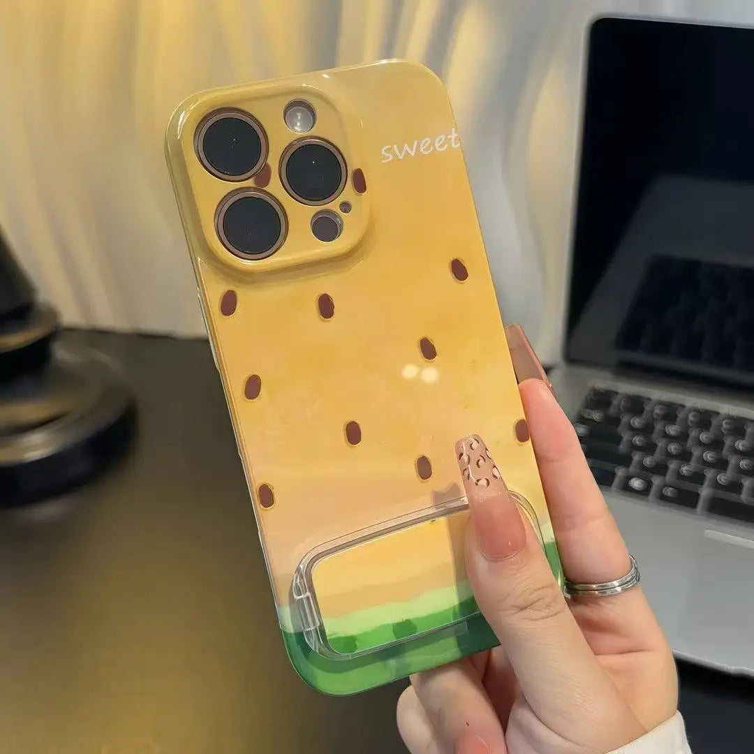 Phone Case Silicone Built-In Mirror Watermelon Design