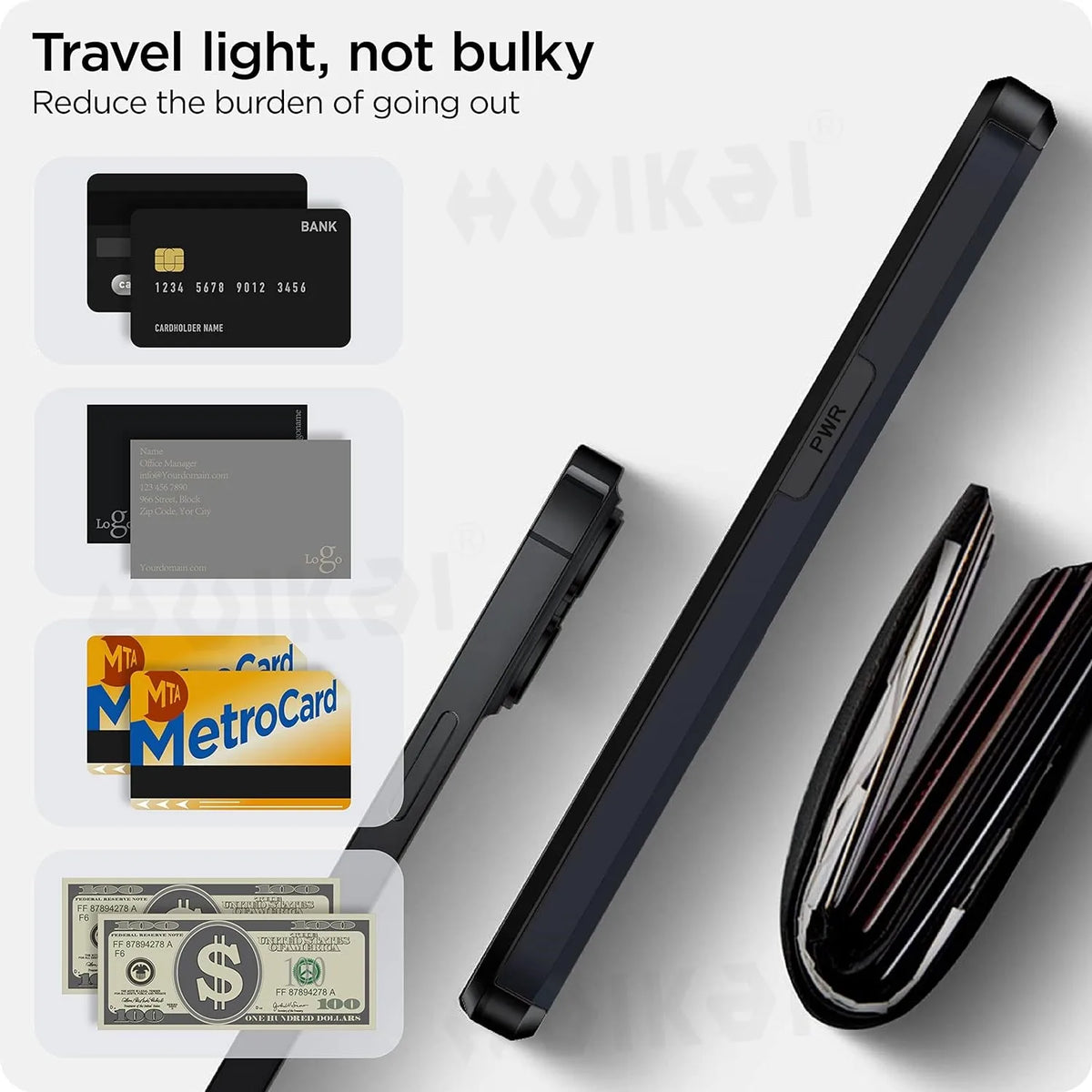 Phone Case Sliding Card Holder Shock-Resistant Wireless Charging Compatible