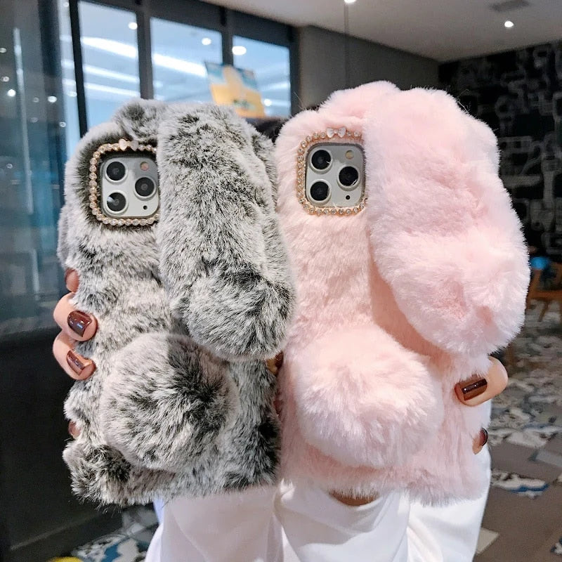 Phone Case Soft Plush Bunny Non-Slip Scratch-Resistant