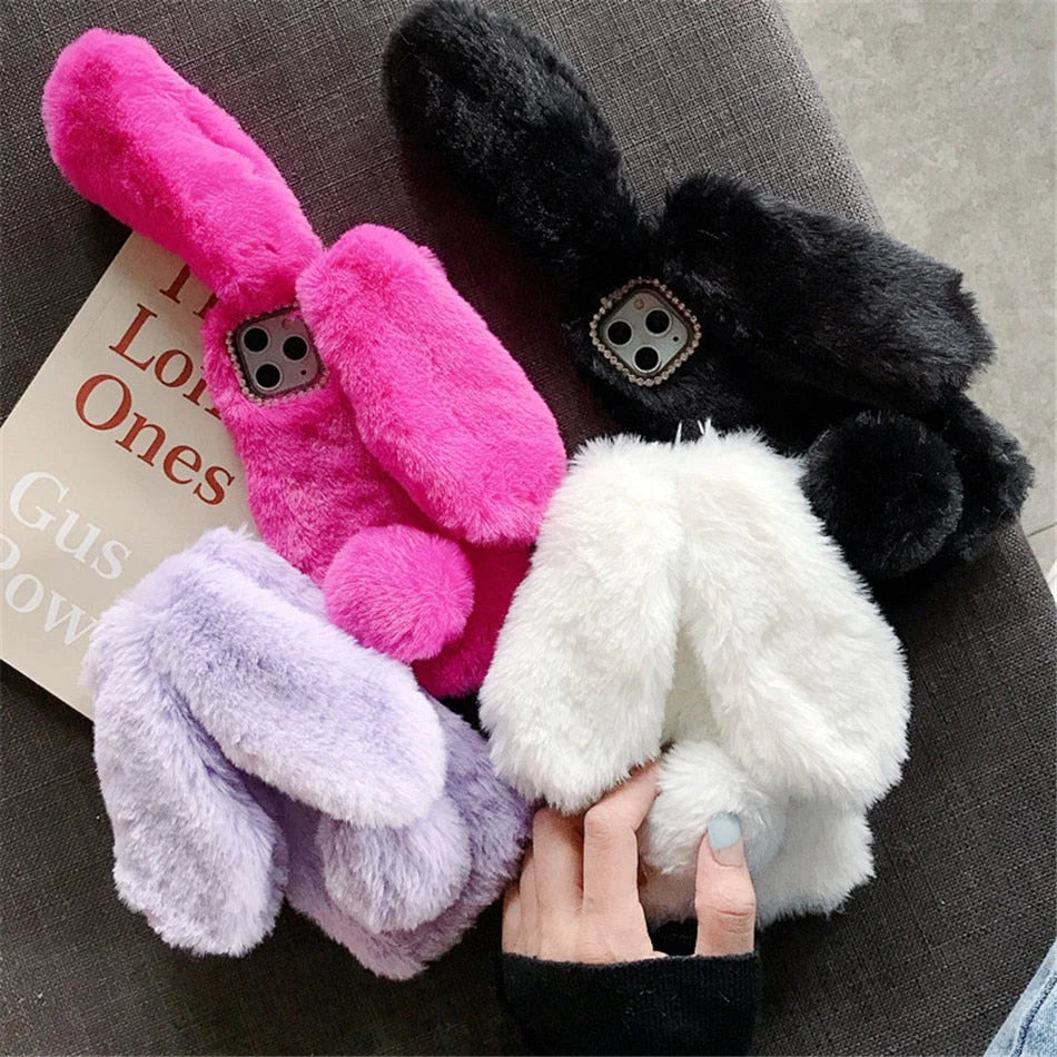 Phone Case Soft Plush Bunny Non-Slip Scratch-Resistant