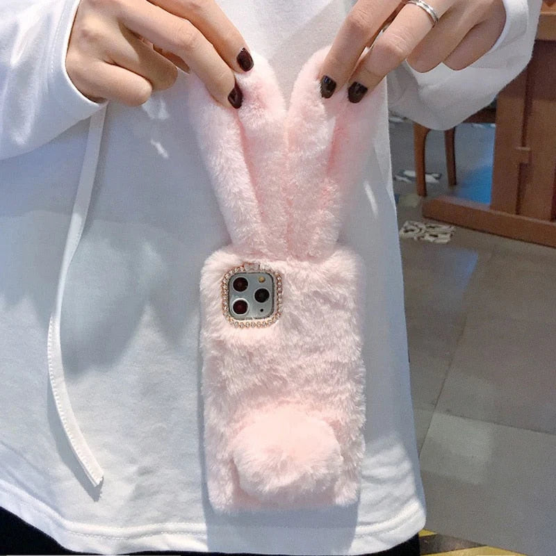 Phone Case Soft Plush Bunny Non-Slip Scratch-Resistant