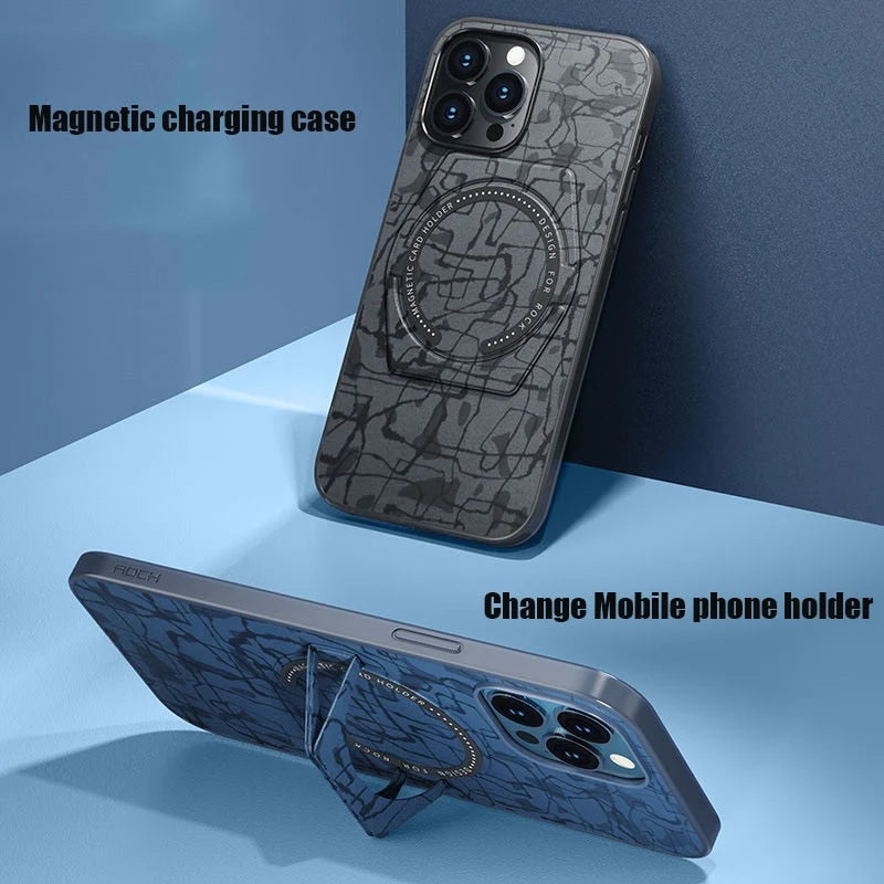 Phone Case Synthetic Leather Magnetic Ring Holder