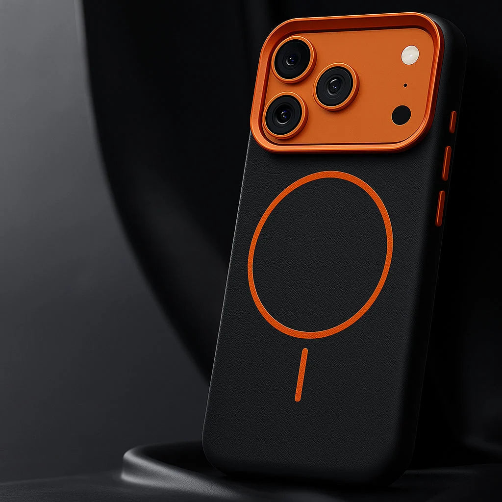 Phone Case Textured Leather-Like Magnetic Charging Compatible