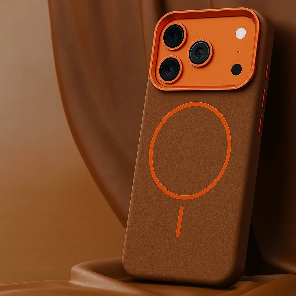 Phone Case Textured Leather-Like Magnetic Charging Compatible