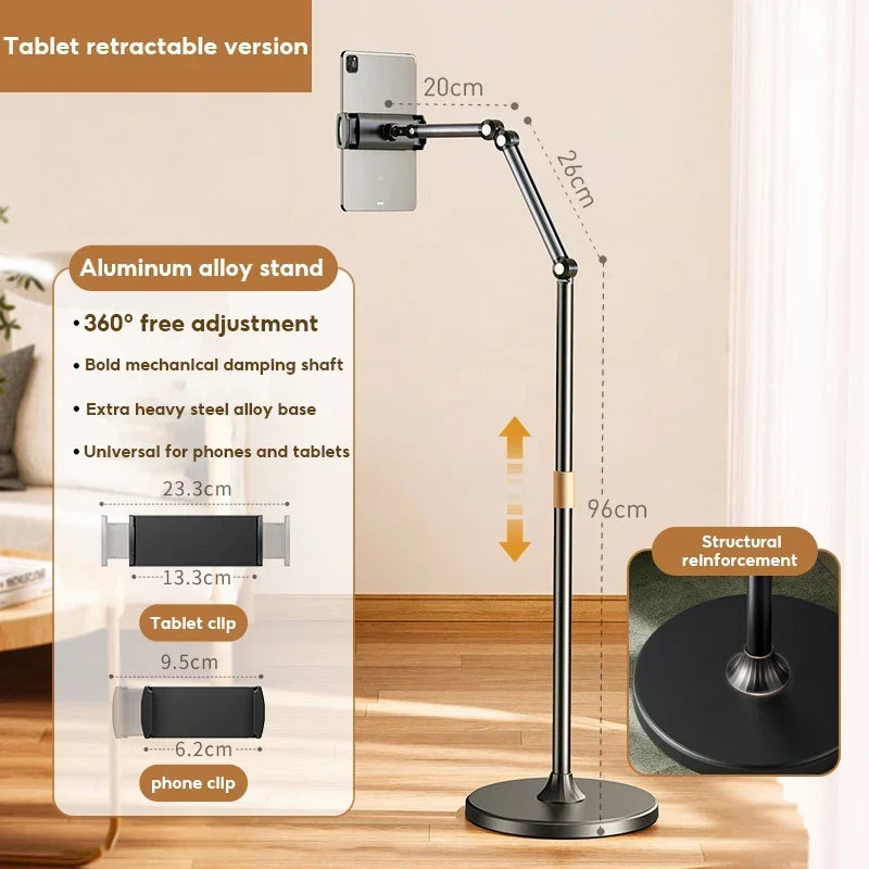 Phone & Tablet Floor Stand Adjustable Height Aluminum Alloy
