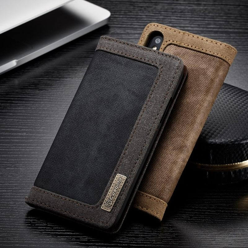 Phone Wallet Case Denim Canvas Built-In Stand Scratch-Resistant
