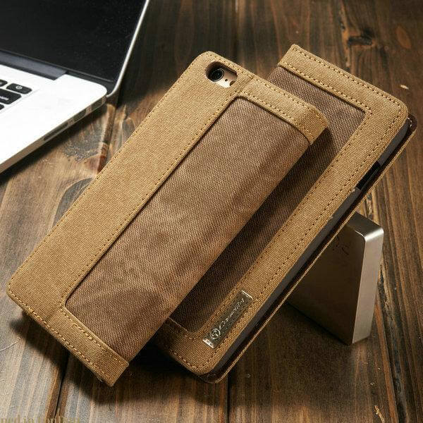 Phone Wallet Case Denim Canvas Built-In Stand Scratch-Resistant