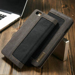 Phone Wallet Case Denim Canvas Built-In Stand Scratch-Resistant