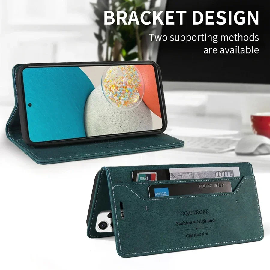 Phone Wallet Case Faux Leather Card Slots Built-In Stand