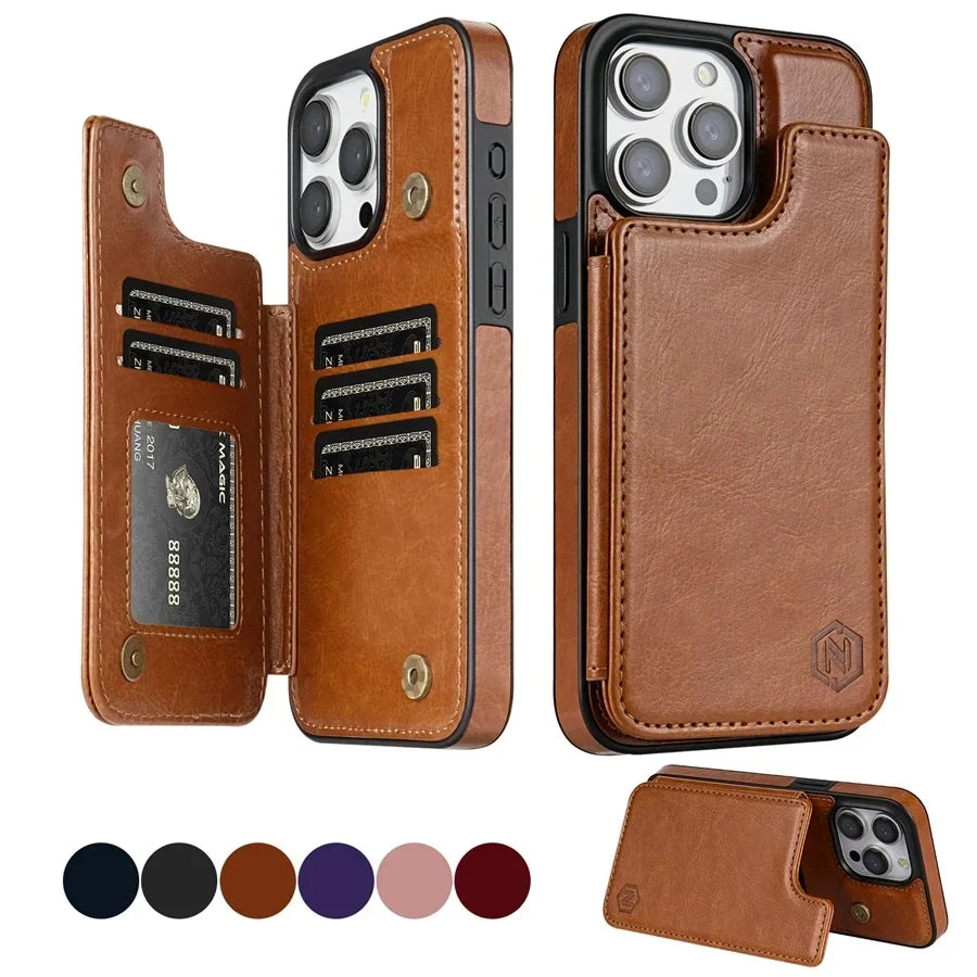 Phone Wallet Case Faux Leather RFID-Blocking Card Holder