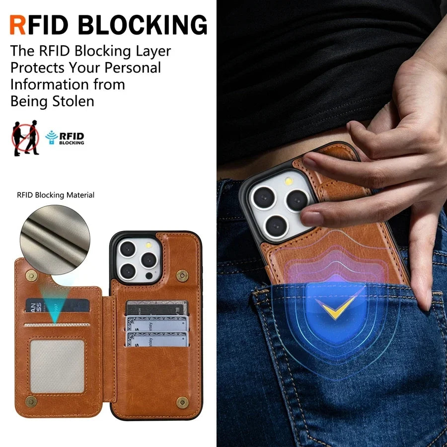 Phone Wallet Case Faux Leather RFID-Blocking Card Holder