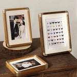 Photo Frame Solid Wood Brass Corners Freestanding Portrait & Landscape Display