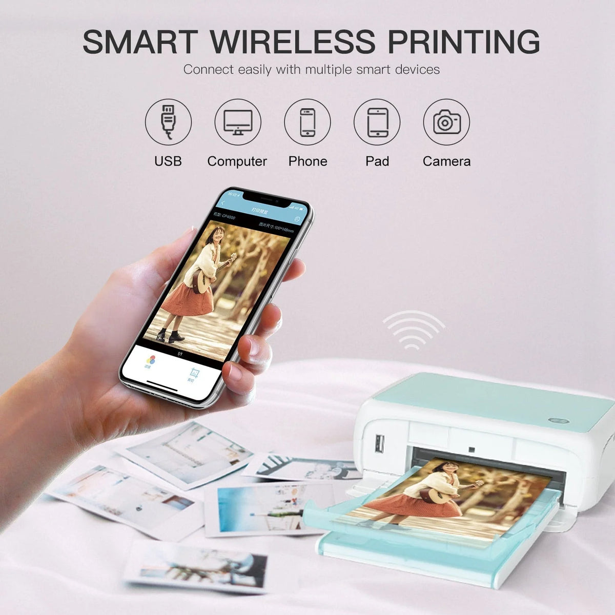 Photo Printer Inkless Wireless Portable 300 DPI With 54 Sheets