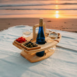 Picnic Table Natural Wood Divided Compartments for Wine and Snacks