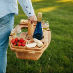 Picnic Table Natural Wood Divided Compartments for Wine and Snacks