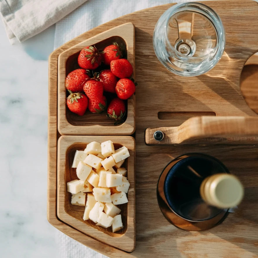 Picnic Table Natural Wood Wine & Snack Compartments