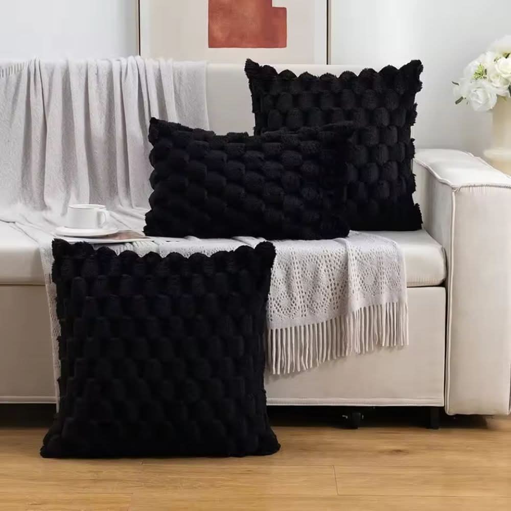 Pillow Cover 3D Plush Grid Machine Washable Zipper Closure